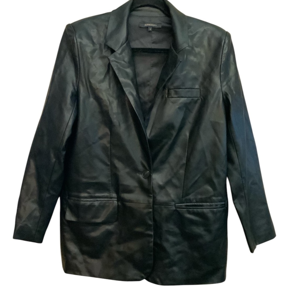 Olivaceous Size Small Black Faux Leather Jacket Blazer Button